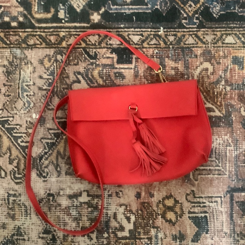 Red leather cross body bag